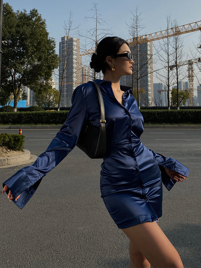 Vestido Camisero Azul Ajustado para Mujer - Diseño Exclusivo con Falda Ceñida - Image 10