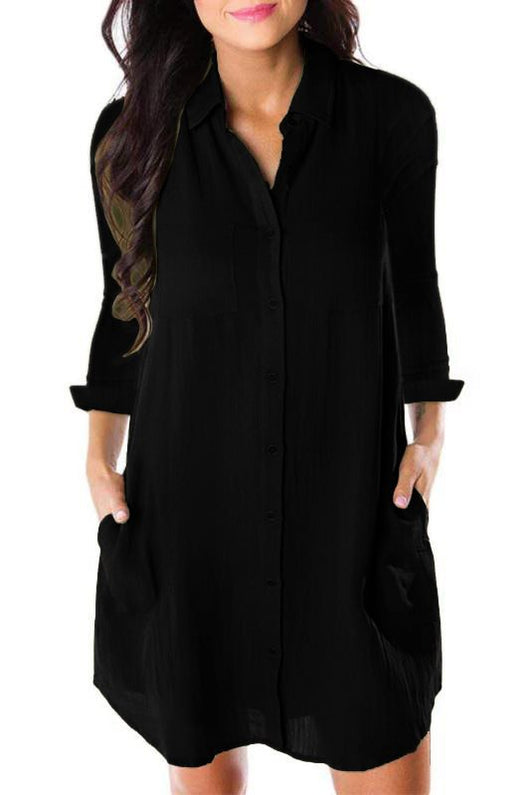 Vestido Camisero Holgado de Manga Larga con Bolsillos - Image 12