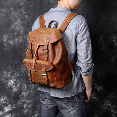 Mochila de Cuero Genuino Retro con Gran Capacidad
