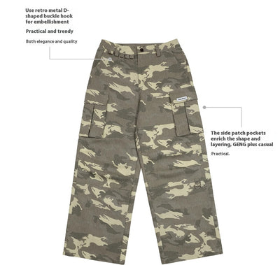 Pantalones Vaqueros Camuflaje Desteñido con Múltiples Bolsillos y Efecto Gastado - Image 8