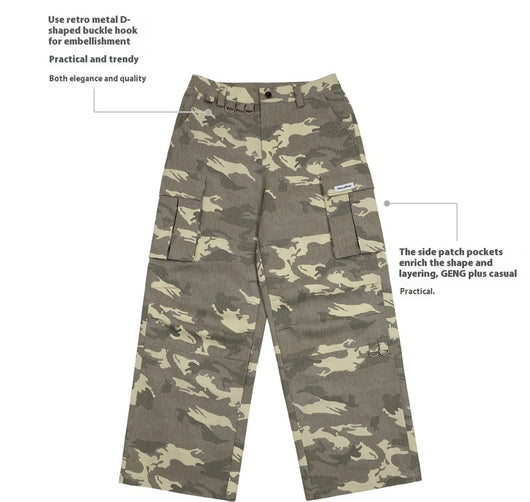 Pantalones Vaqueros Camuflaje Desteñido con Múltiples Bolsillos y Efecto Gastado - Image 8