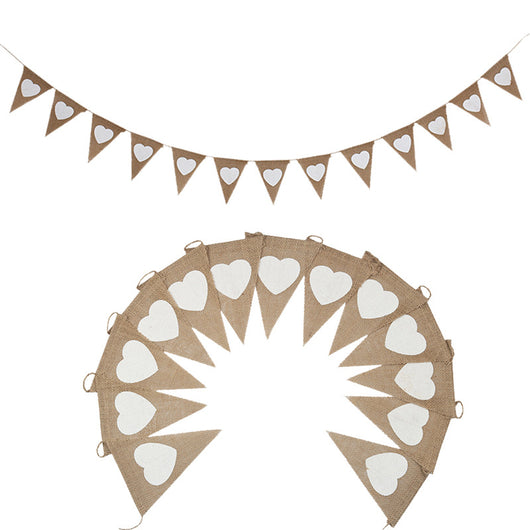 Bandera Decorativa de Lino con Corazones Triángulo para Bodas y Fiestas - Image 2