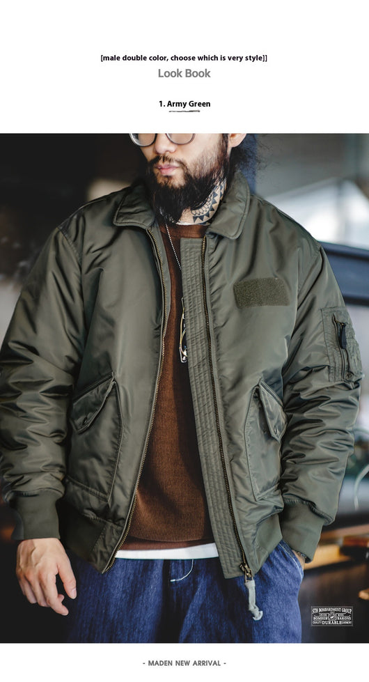 Chaqueta Piloto Acolchada Retro Americana - Algodón Grueso - Image 17