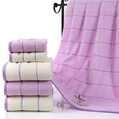 Toalla de Baño Suave Absorbente con Rayas Bordadas Lavanda - Image 7