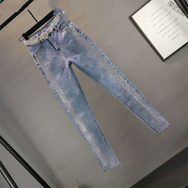 Jeans Stretch Ajustados con Brillantes Decorativos