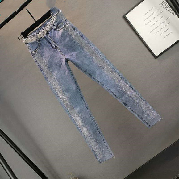 Jeans Stretch Ajustados con Brillantes Decorativos