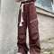 Pantalones Casuales Retro Guochao con Bolsillos Amplios y Cierre