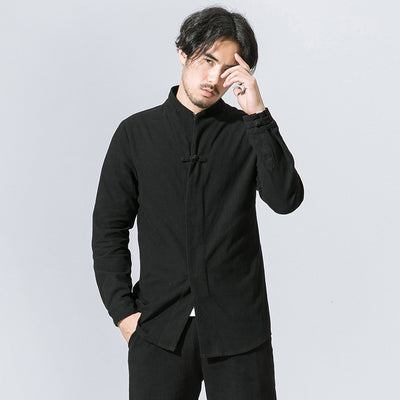 Camisa Manga Larga de Algodón Lino para Hombre con Botones Disco - Image 11