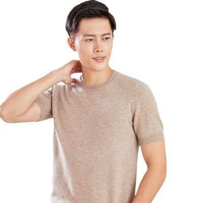 Suéter de Lana Pura Cuello Redondo Manga Corta para Hombre - Otoño e Invierno - Image 5