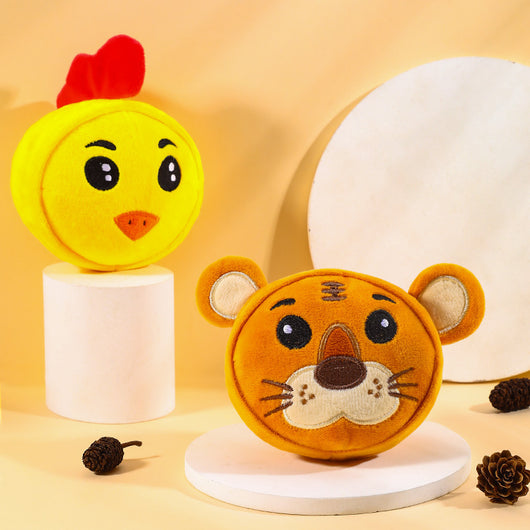 Plush pet toy shaped like a cartoon cow's head, featuring white, black, pink, and brown colors for dogs and cats. - Image 11