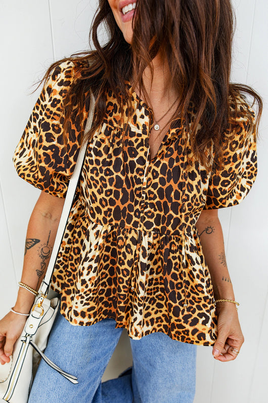 Blusa Suelta de Leopardo para Mujer - Manga Corta Casual - Image 10