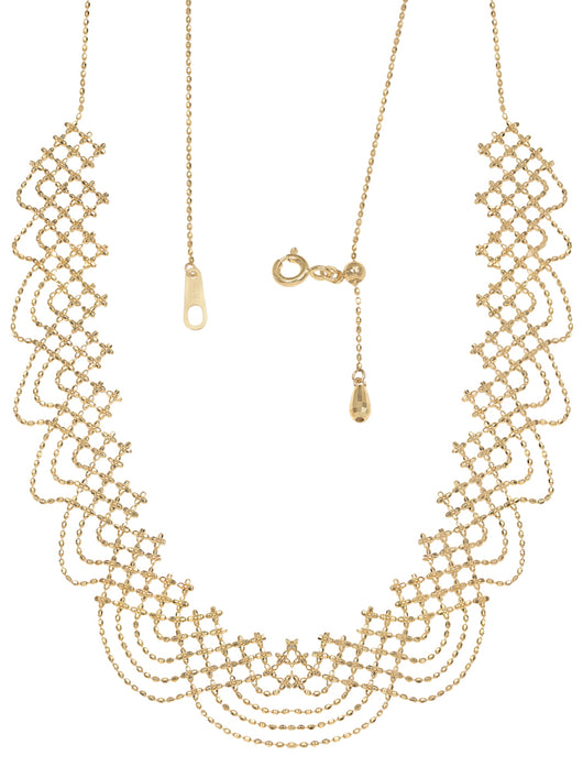 Collar Ancho de Oro 18K con Borla Arcoíris y Encaje Tejido en Madera - Image 10