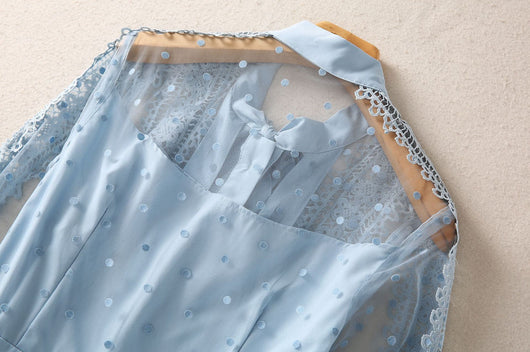 Vestido Largo de Manga Larga con Parches de Lunares y Mesh Calado - Image 20
