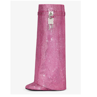 Botas Altas Hasta la Rodilla con Tacón Cuña Súper Alto y Hebilla Tiburón con Strass - Image 27
