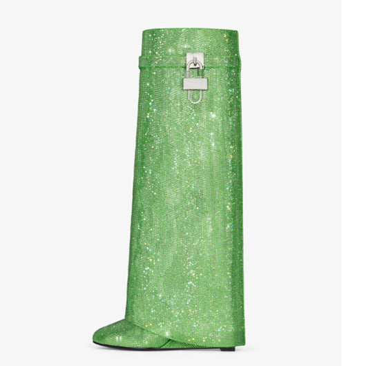 Botas Altas Hasta la Rodilla con Tacón Cuña Súper Alto y Hebilla Tiburón con Strass - Image 16