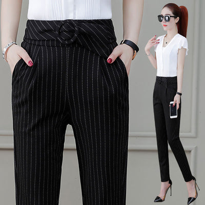 Pantalones Harem Profesionales de Rayas Delgadas con Estiramiento - Image 4