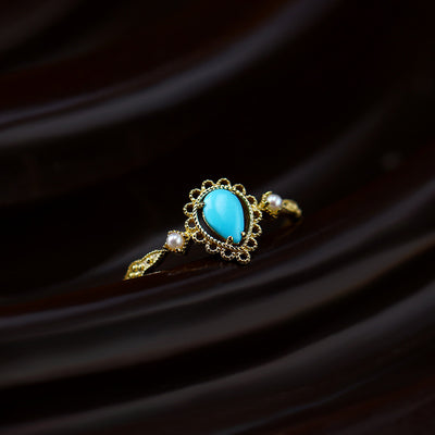 Anillo de Turquesa Natural y Perla con Patrón Calado - Image 5