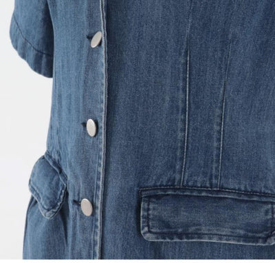 Vestido Denim Holgado con Bolsillos Dobles - Manga Corta - Image 9