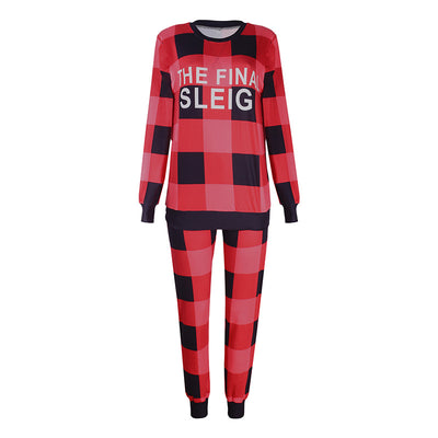Matching family red and black buffalo plaid pajamas with "Sleigh What" and "Sleigh'in It" text. - Image 6