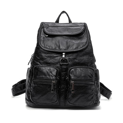 Mochila de Cuero Lavado para Mujer - Gran Capacidad y Estilo Casual - Image 6