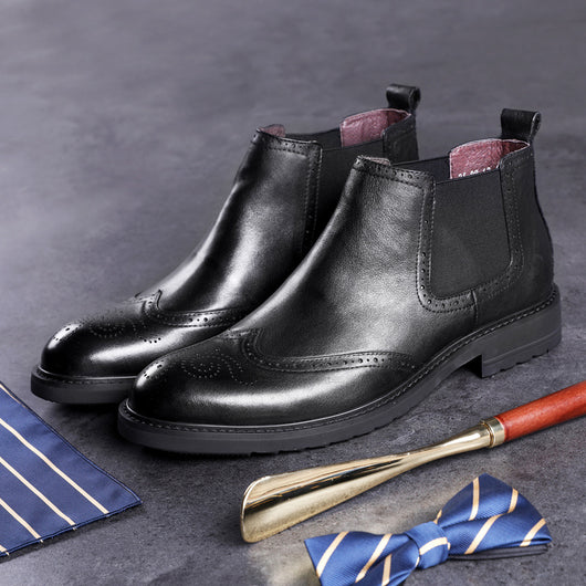 Botas Martin de Cuero para Hombre con Tallado en Relieve - Otoño e Invierno