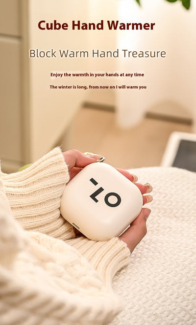 Light green square hand warmer with rounded corners and a black smiley face, hanging from a two-tone lanyard. - Image 17