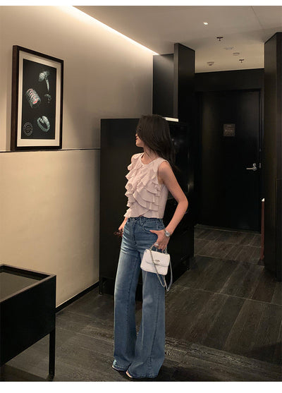 Blusa Sin Mangas con Volantes Irregulares para Mujer - Image 9