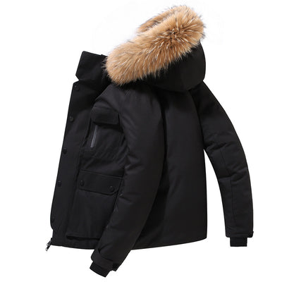Chamarra de Invierno Acolchada para Hombre con Capucha y Cuello de Piel Sintética - Image 8