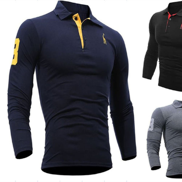 Polo de Manga Larga con Cuello Digital Bordado de Venado para Hombres