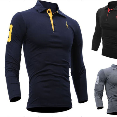 Polo de Manga Larga con Cuello Digital Bordado de Venado para Hombres