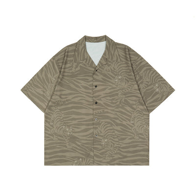 Camisa Hombre Rayas Tigre Manga Corta Suelta - Image 8