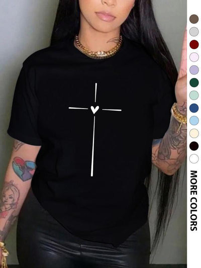 Playera Gráfica Cuello Redondo con Estampado de Corazones Cruzados para Mujer - Image 22