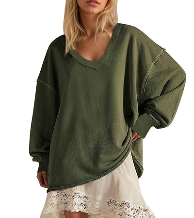 Blusa Suelta de Cuello V y Manga Larga en Colores Lisos para Mujer - Image 17