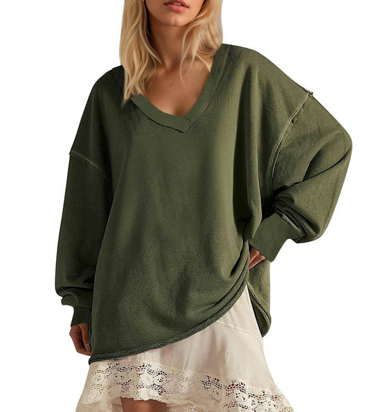 Blusa Suelta de Cuello V y Manga Larga en Colores Lisos para Mujer - Image 17