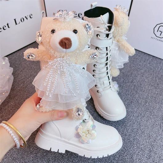 Botas de Cuero con Diseño de Osito para Niñas - Image 13