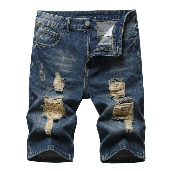 Shorts de Mezclilla Rotos Estilo Europeo y Americano para Hombre