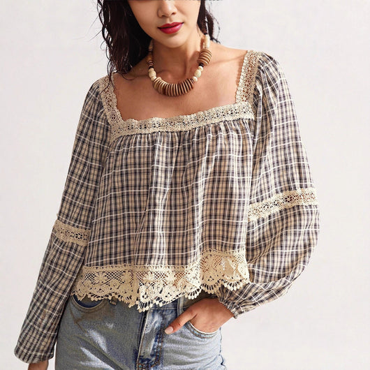 Blusa de Encaje Patchwork para Mujer
