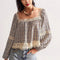 Blusa de Encaje Patchwork para Mujer