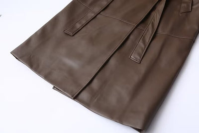 Abrigo de Cuero Extendido Diseño Francés Minimalista - Casual y Versátil - Image 20