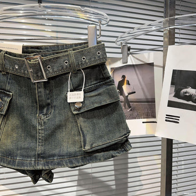 Shorts Denim Retro para Mujer con Bolsillos Grandes y Cinturón - Image 25