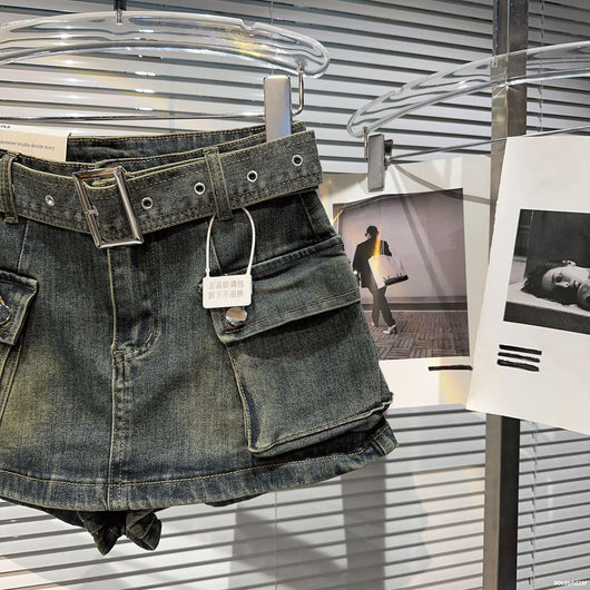 Shorts Denim Retro para Mujer con Bolsillos Grandes y Cinturón - Image 25