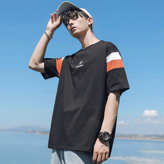 Playera Casual de Algodón para Hombre con Cuello Redondo y Estampado Contrastante