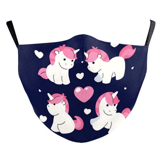 Black dust mask with a whimsical print featuring white unicorns, colorful donuts, yellow stars, and rainbows. - Image 11