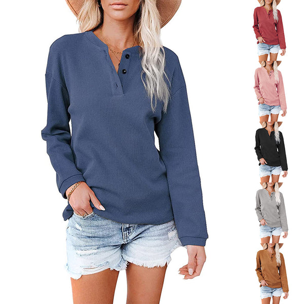 Blusa Manga Larga Cuello en V Mujer - Colores Lisos