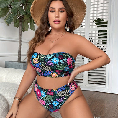 Bikini Enterizo Estampado Talla Grande con Escote Tubo - Image 4