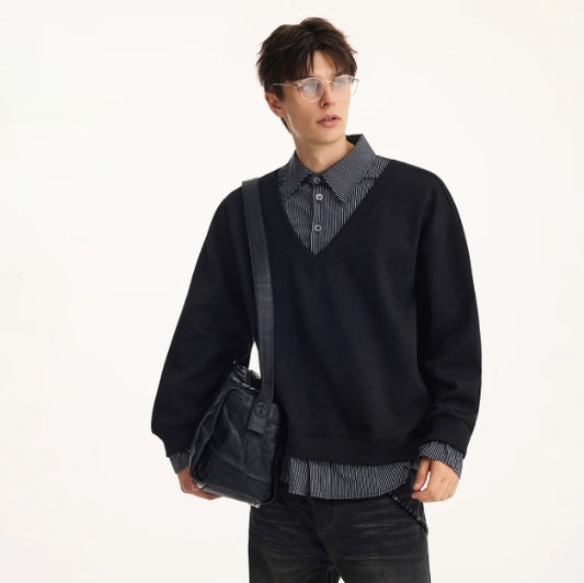 Suéter Hombre Cuello Camisero Tartán Otoño Efecto Dos Piezas