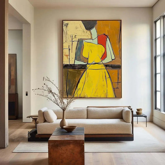 Cuadro Abstracto al Óleo Pintado a Mano - Arte Vintage Wabi Sabi Amarillo Texturizado para Dormitorio - Image 2