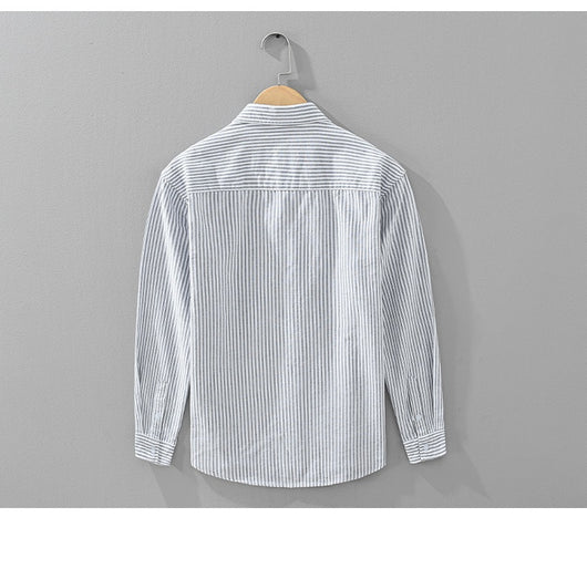 Camisa Manga Larga a Rayas Verticales para Hombre - Algodón Suelto y Cómodo - Image 11