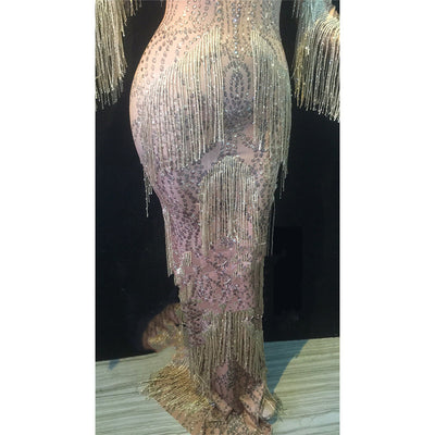 Falda de Danza Latina con Flecos de Cristal y Malla Elástica - Image 2