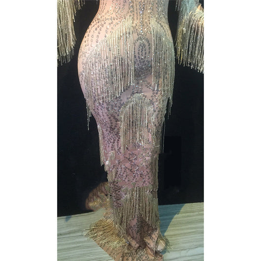 Falda de Danza Latina con Flecos de Cristal y Malla Elástica - Image 2